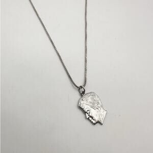 Sterling Silver John F Kennedy Profile Necklace JFK Jr Box Chain 925 Mark